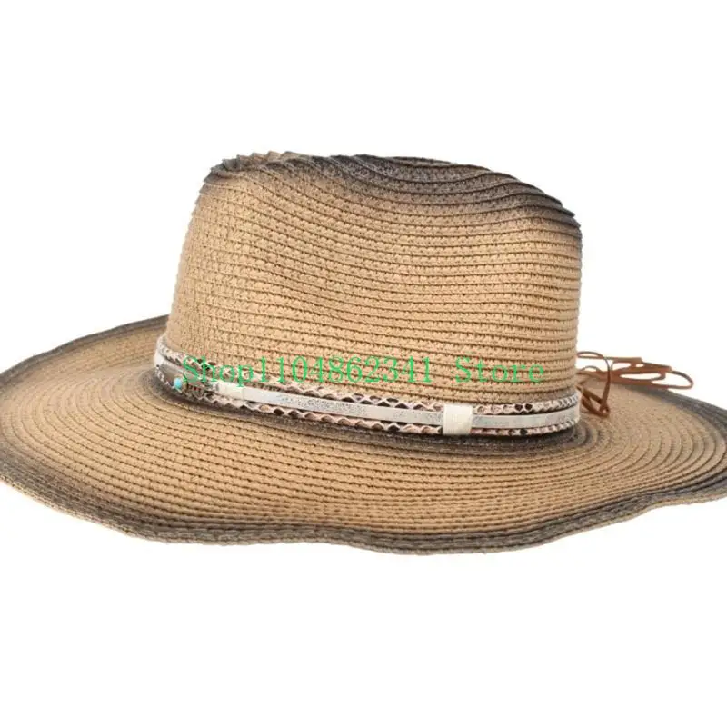 652F Hat Band for Women Turquoise Cowboy Band for Party Vintage Hat Decorations Band Replacement for Men Fedoras PanamaHats