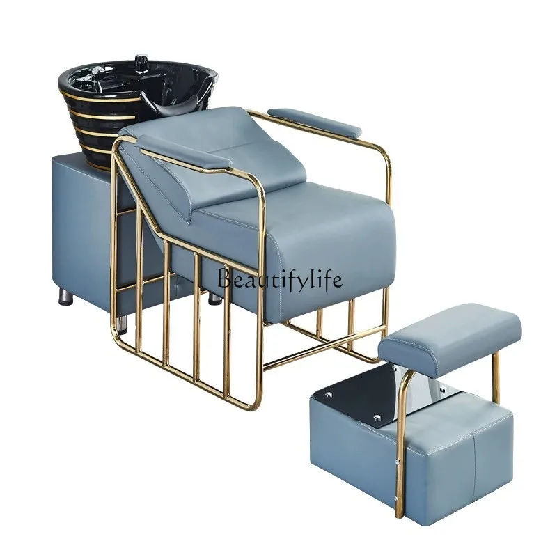 

Semi-reclining hair shampoo bed barber shop hair salon special massage head therapy light luxury ceramic basin flush bed