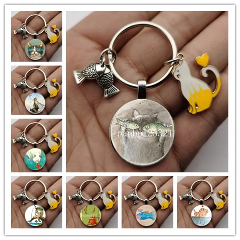 Брелок-для-ключей-с-подвеской-в-виде-кошки-и-рыбы