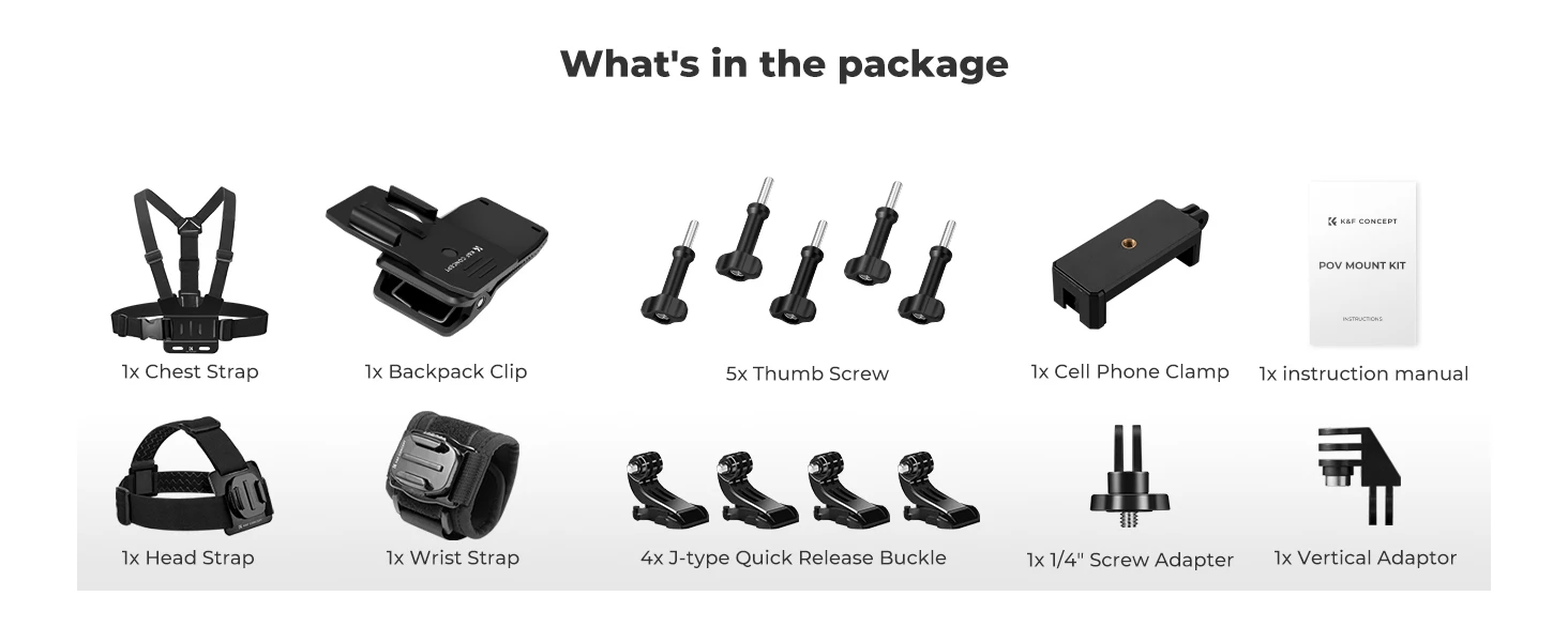 K&F CONCEPT 5 in 1 Brustgurt Rucksackclip Kopf und Handgelenkband für GoPro Hero DJI Osmo Action 5 und Pocket Insta360 Zubehörse – Detail 13