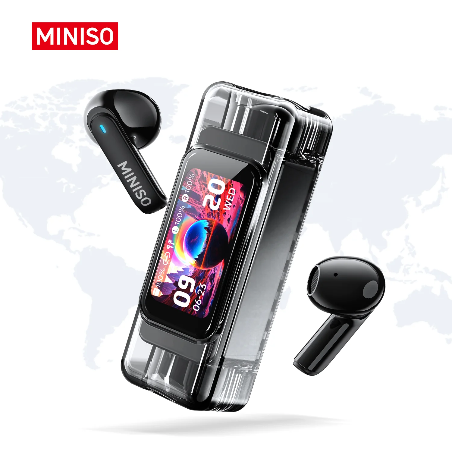 

MINISO MS116 Full HD LCD Display Wireless Bluetooth Earphones Ai Translator for 150+ Languages Headphones 50Hrs Playback Earbuds