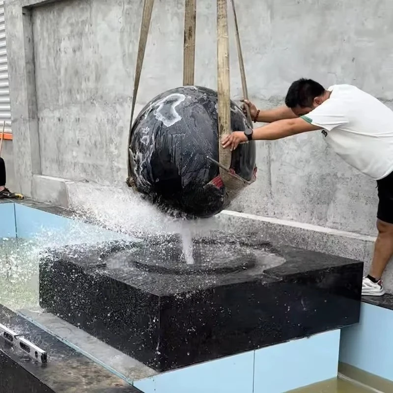 BJ   Outdoor Flowing Water Feng Shui Round Ball Courtyard Garden Villa Pool Landscape Rolling Modern Water Bowl