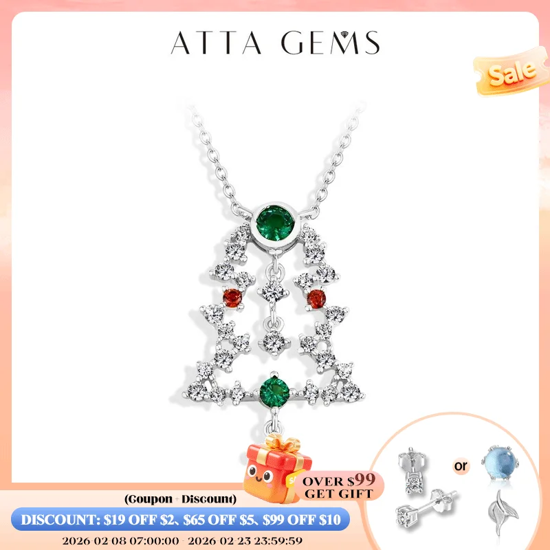 

Attagems Christmas Tree Necklace 925 Sterling Silver 18K Gold Plated for Women Girl Zircon Gemstone Pendant Party Jewelry 45+5cm
