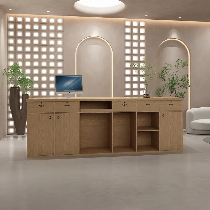 Lada recepcyjna do salonu kosmetycznego w stylu japońskim, lada do sklepu z akcesoriami do pielęgnacji uszu, meble z rattanu, model Casse JT40C