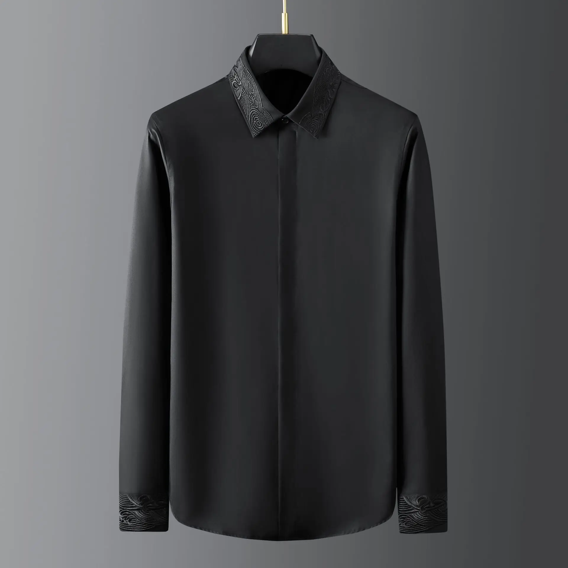 Fashion Trendy Long-sleeved Embroidery Leader Long-sleeved Men Shirt
