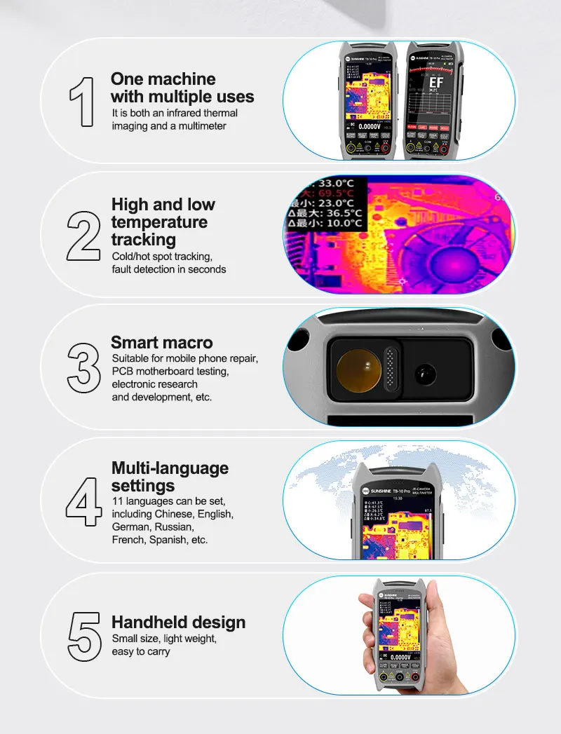 SUNSHINE TB-10Pro Infrared Thermal Imager 256*192 HD Resolution Multimeter Tool for Touch Ic Pcb Motherboard Repair Tools