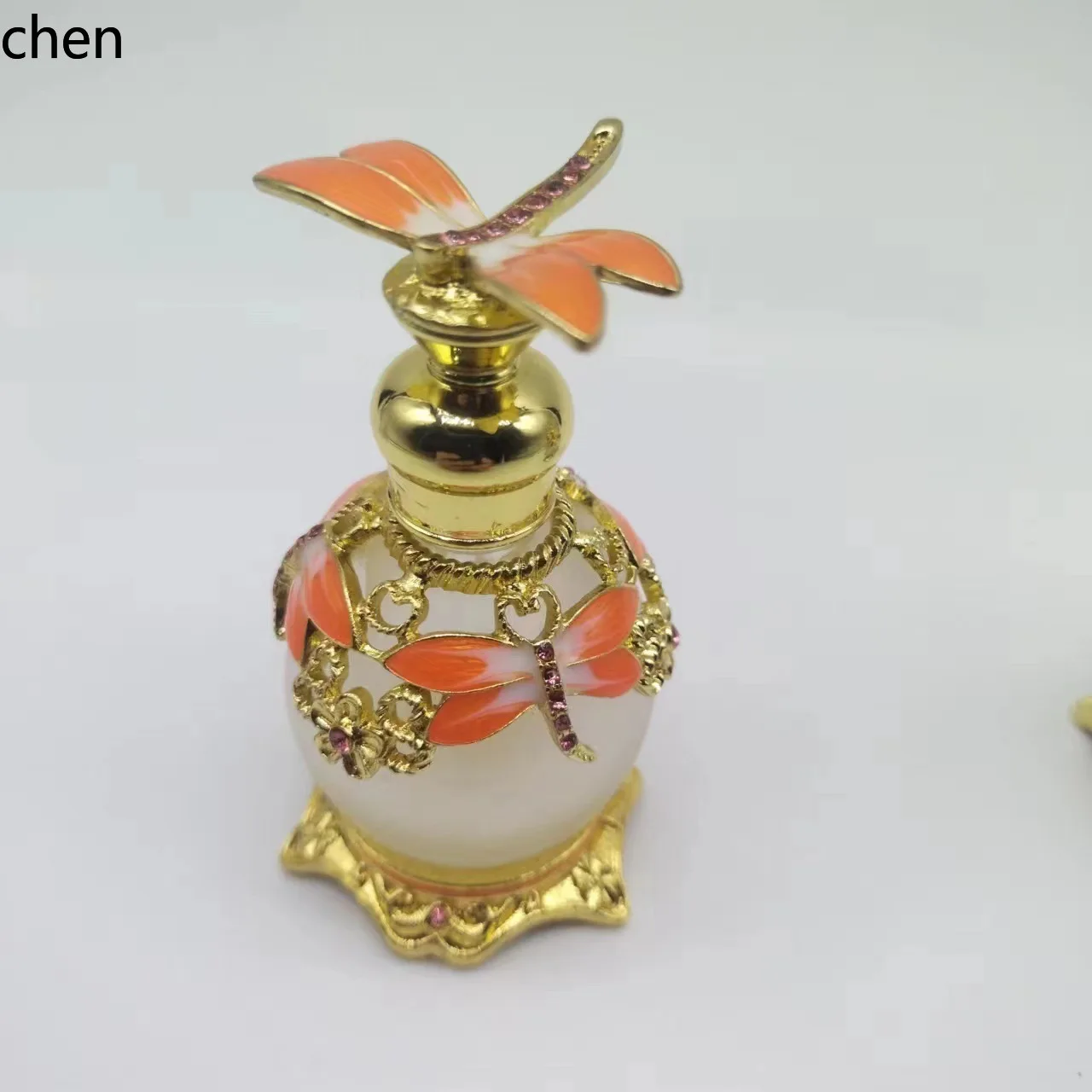 CZ Vintage Painted Perfume Decant Bottle Empty Bottle Enamel Essential Oil Glass Metal Peacock Butterfly Perfume Bottle