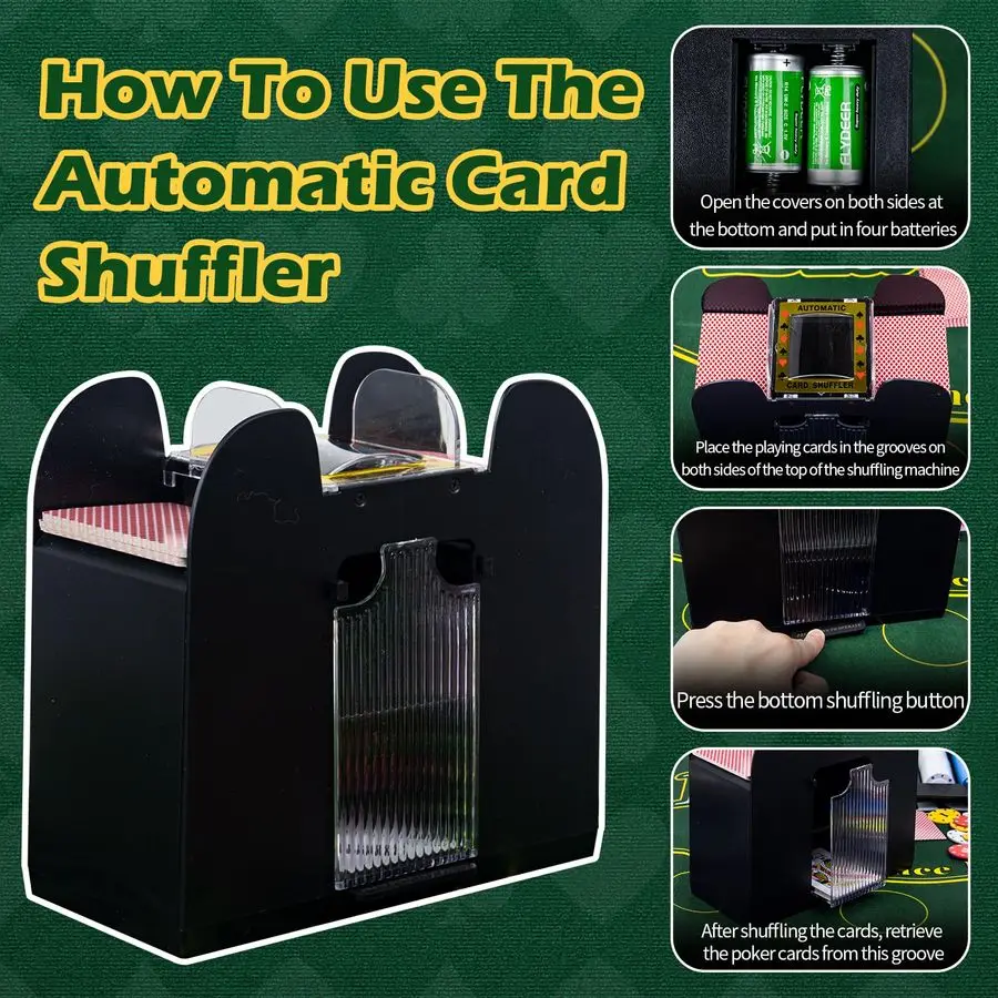 Set da gioco da tavolo, set da poker Blackjack Texas Holdem con pattino per carte, vassoio per dischi, mescolatore automatico, rastrello per trucioli, 360 fiches, 8 mazzi di gioco