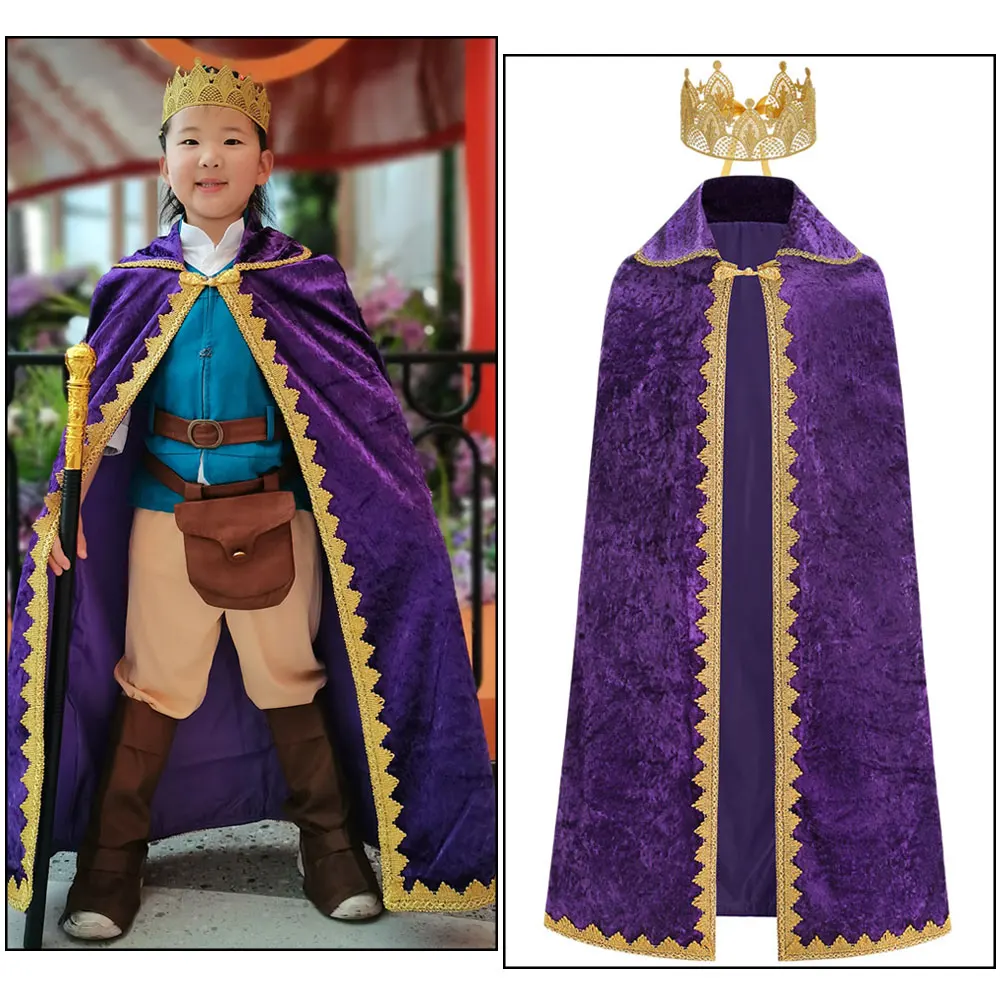 

Prince King Cape Costumes with Crown for Kids, Carnival Cosplay Baby Boys Party Dress Up Cloak Halloween Prince Fancy Costumes