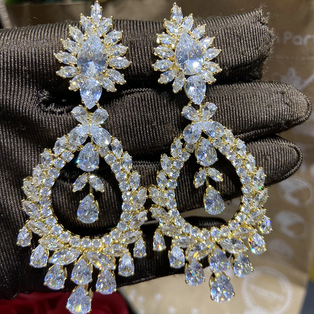HIBRIDE Big Water Drop Cubic Zirconia Large Wedding Party Dangle Earrings For Women Bridal Jewelry Accessories Bijoux E-523