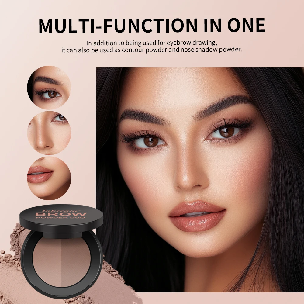 بودرة حواجب ثنائية اللون تصميم بودرة حواجب طويلة الأمد طبيعية ثلاثية الأبعاد على شكل حواجب مكياج مسحوق ناعم لمستحضرات التجميل