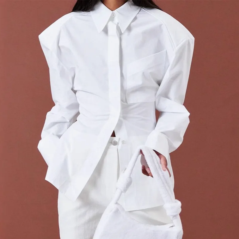 Bangniweigou-Camiseta blanca elegante con recortes dibujados y espalda descubierta para mujer, camisa de manga larga con una botonadura