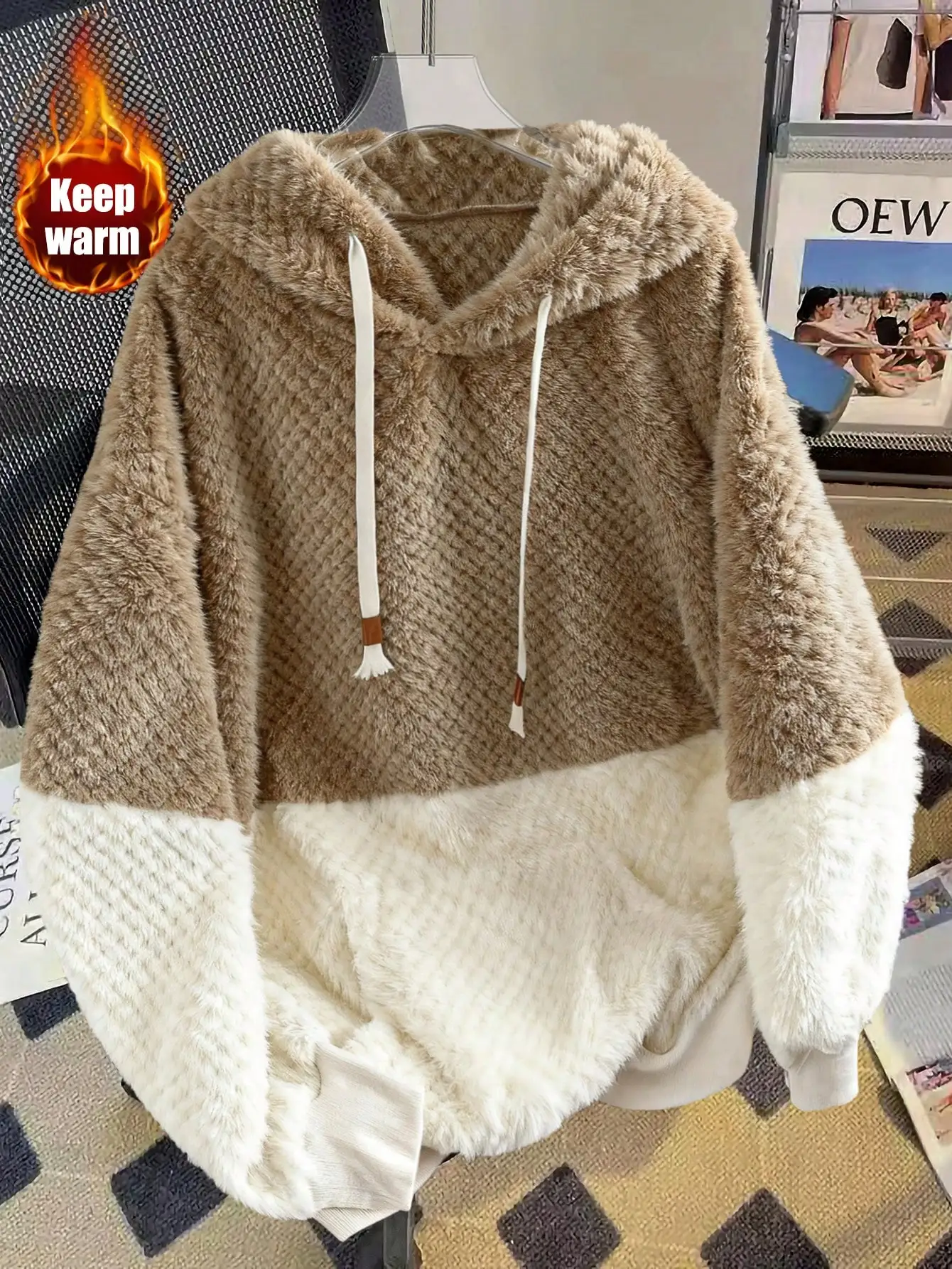 

Толстовка-пуловер GlowEve CURVE Plus Size для женщин, осень-зима 2025, повседневная, высококачественный дизайн, цветной блок, с капюшоном, на флисе, T