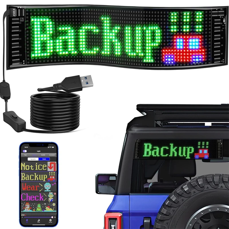 Scrolling Advertising LED Light Car Sign Bluetooth App Control Logo Light Programmable Led Display for Car Rear Window USB 5V