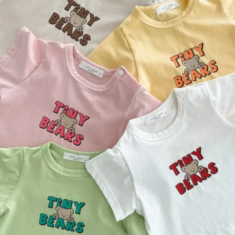 T-shirt à Manches Courtes pour Bébé Garçon et Fille, Haut Décontracté avec Lettres Imprimées, à la Mode, pour Été, 2024