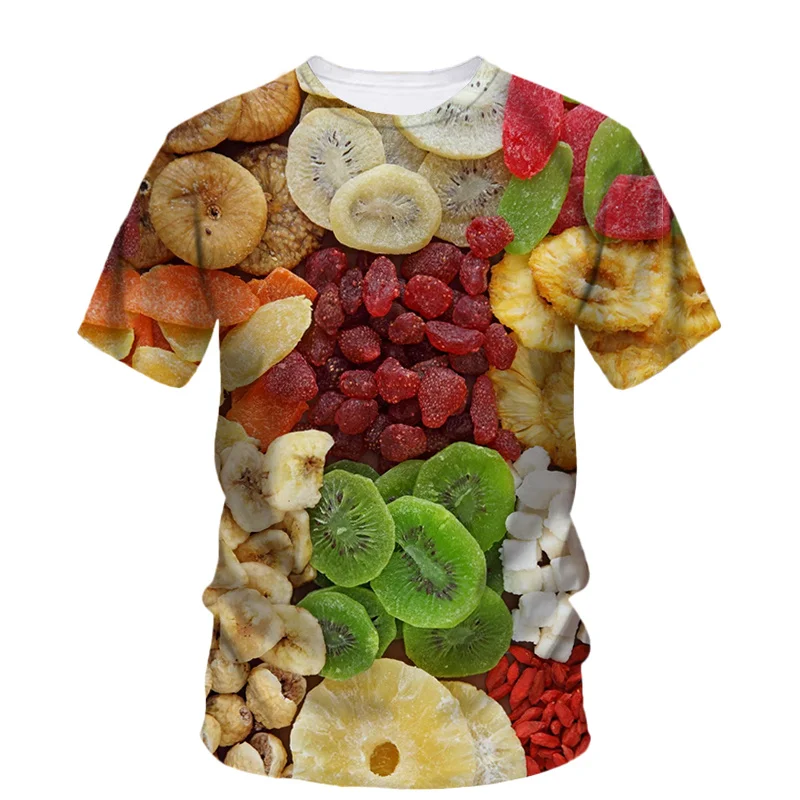 Fashion Nuts Dried Fruit Snacks 3d Printing T Shirt Men Cool Summer Loose T-Shirt Personality Casual Short Sleeve Top Tees