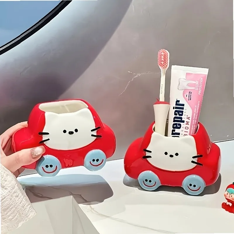 Super Cute Cartoon Car Cat Toothbrush Holder - Fun Bathroom Decor, Makes Brushing Teeth a Joy, Creative Gift