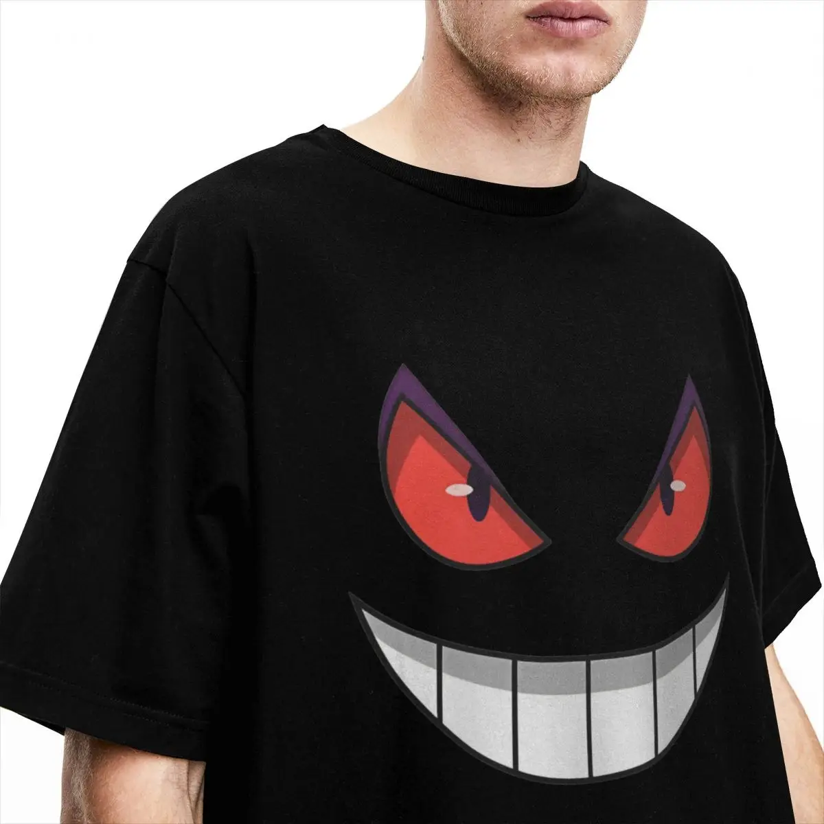 Camisetas de Pokemon Gengar para hombre, ropa de algodón, ropa de calle de playa, camiseta de manga corta con cuello redondo, camiseta informal Harajuku