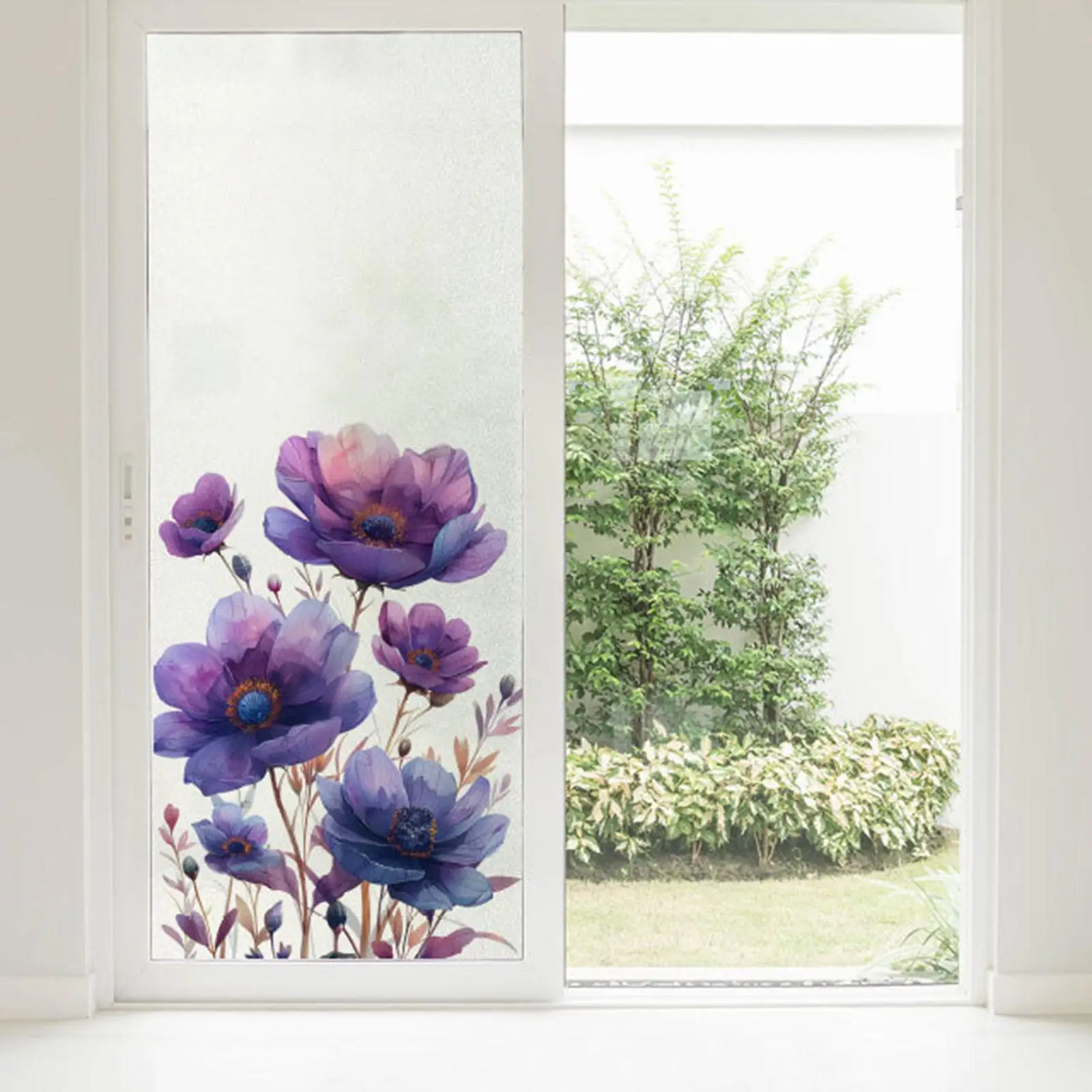 Glass Window Sticker Fashion Removable Purple Flowers Wall Sticker Wall Decal for Sofa Backdrop Office Bedroom Home Living Room