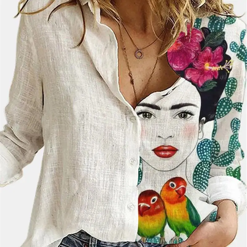 Novo 2024 faion feminino solto impressão blusa rua sle fino ajuste longo sve v-ne irt topo casual wear para idades 30-34