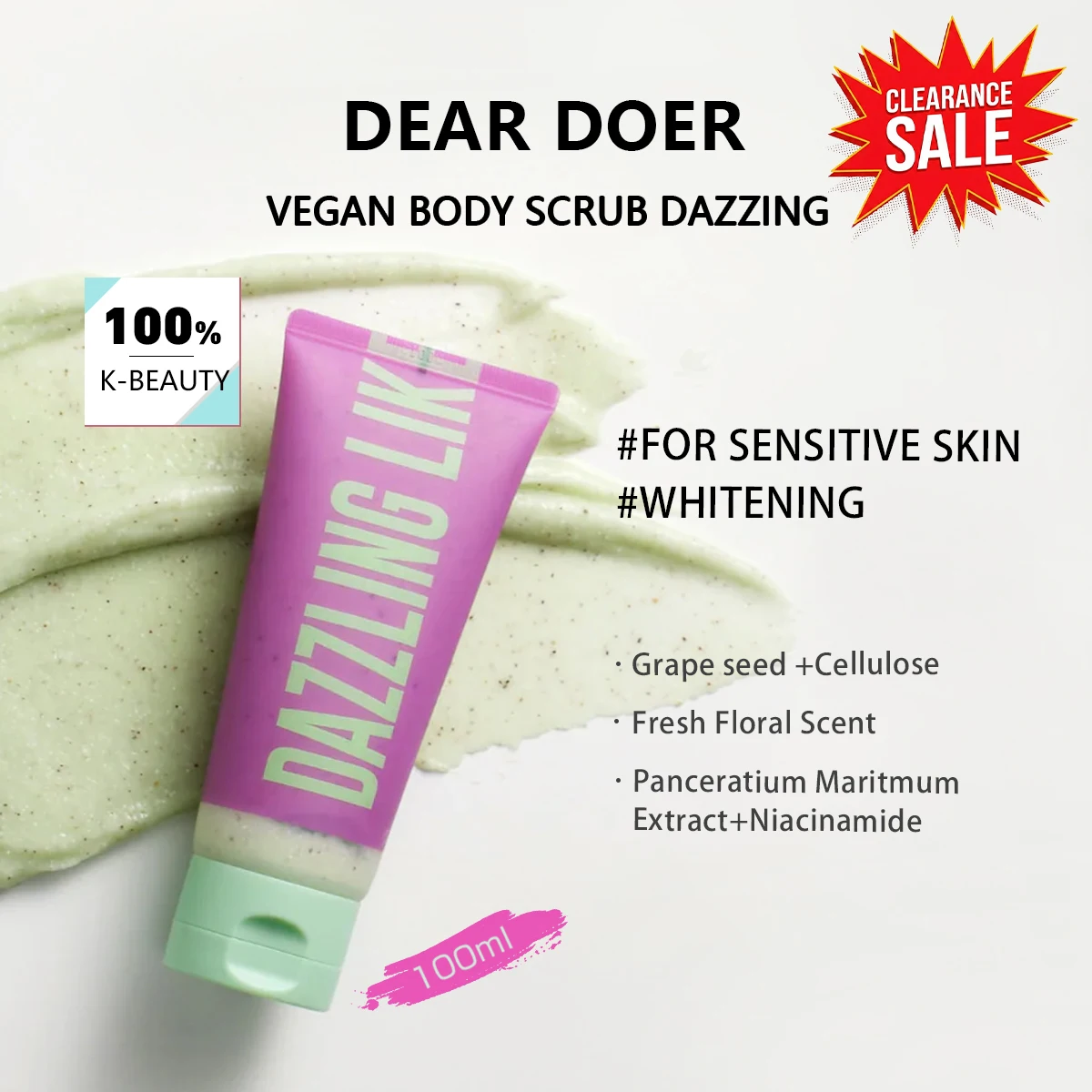 

[Распродажа] DearDoer Vegan Body Scrub Dazzling 100 мл, нежная отшелушивающая текстура, бережное очищение, K-Beauty, корейская косметика