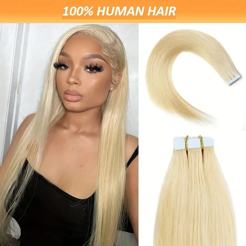 PU Tape in Hair Extensions Human Hair Straight Wave for Black Women 18inch 22Inch 613# Tape ins Hair Extensions Virgin Hair 50g