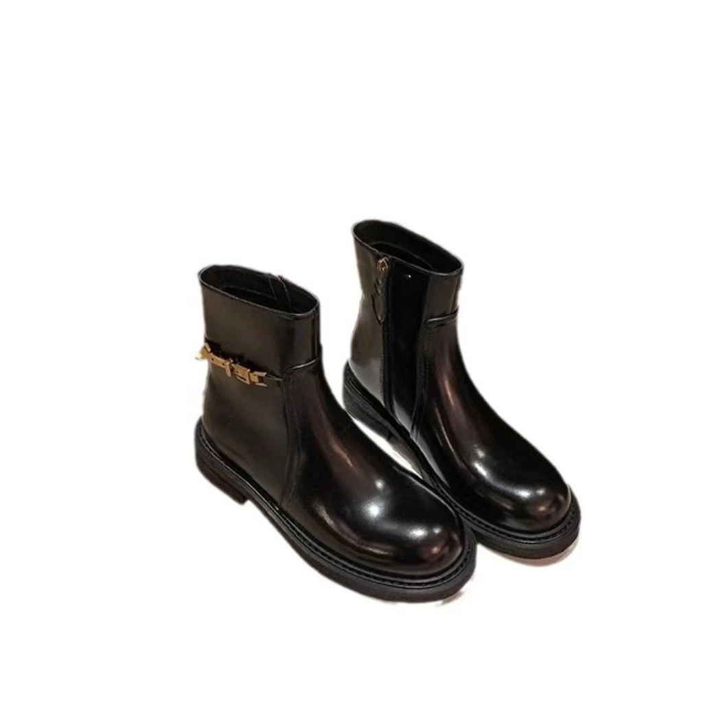 Spring New British Style Women Ankle Boots Fashion Studded Ankle Strap Women Chelsea Boots Black Round Toe Women Boots