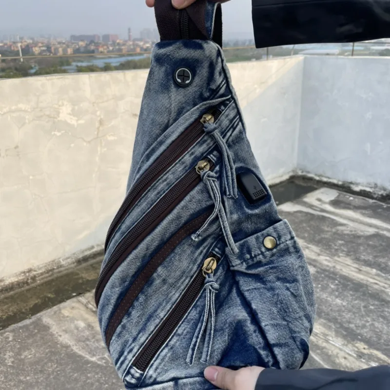 HKSH Crazy Horse Skin Large Capacity Waist Bag Single Shoulder Crossbody Bags Motorcycle Vintage PU Waste Land Chic Tide HK1415