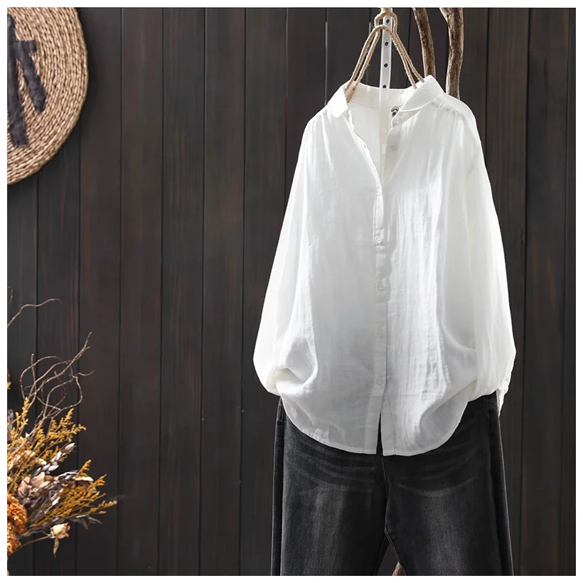 Blue Striped Loose Blouse 2024 Turn-down Collar Top Oversized Women Long Sleeve Shirt Vintage Button-up Blusa Femininas