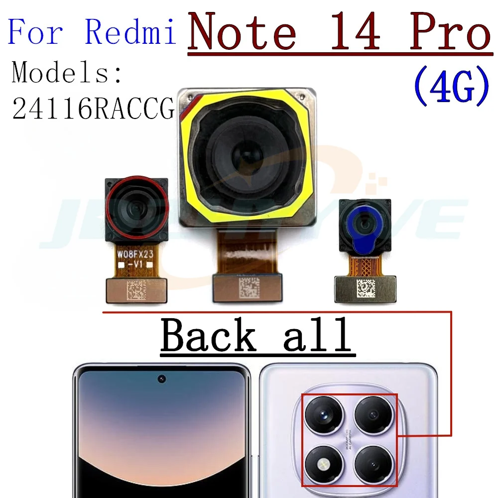 Front Rear Camera For Xiaomi Redmi Note 14 Pro 4G Back Selfie Frontal Backside Camera Module Flex Repair Spare Parts