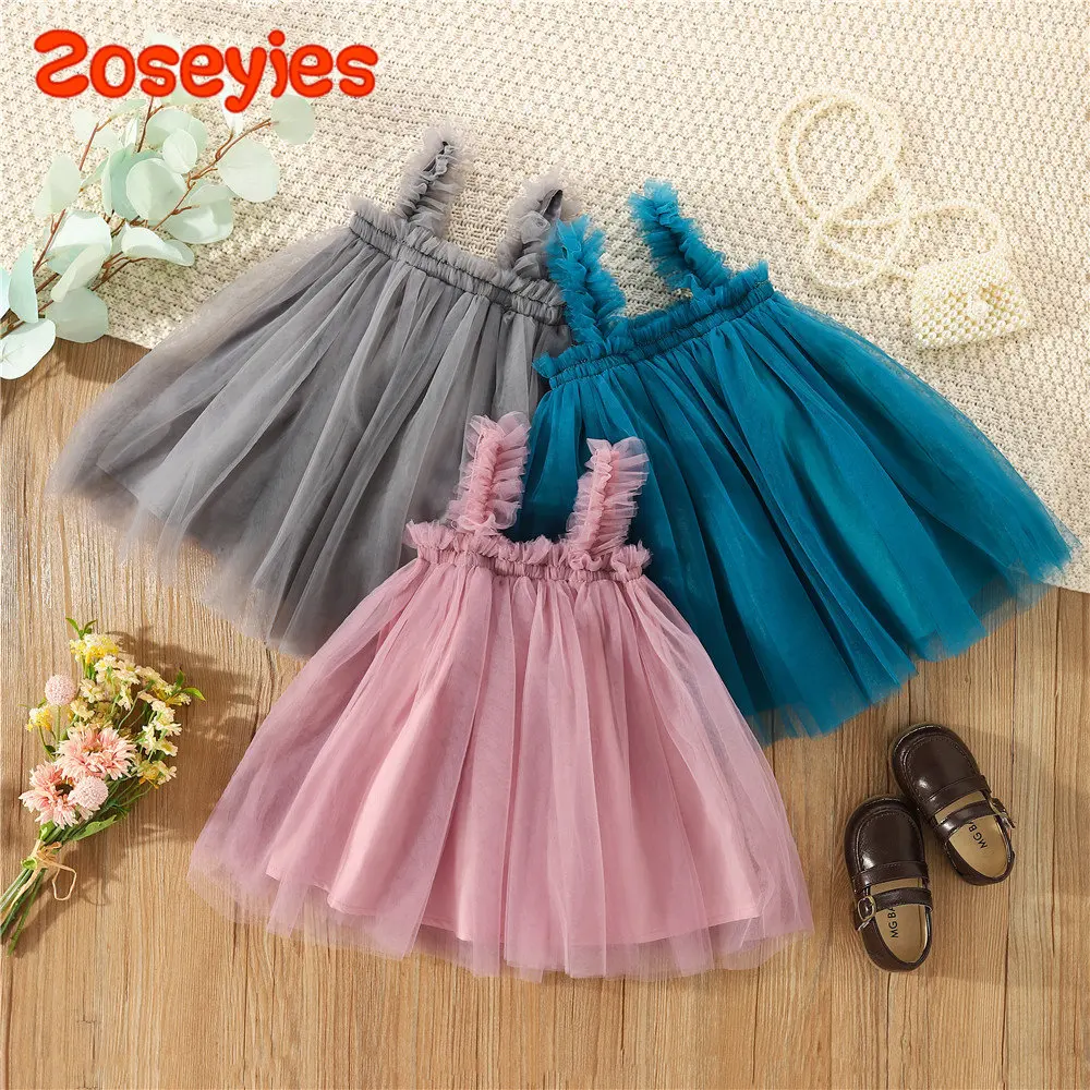 Korean Version Mesh Wedding Party Baby Princess Dress Sweet Fashion Infant Sling Dress Solid Color Breathable Girls Children'S C