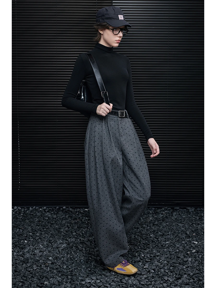 

ay Polka Dot Wide Leg Pants Women's Autumn New Loose Straight High Waist Drapey Feel Good Commute Sle Long Straight Trousers