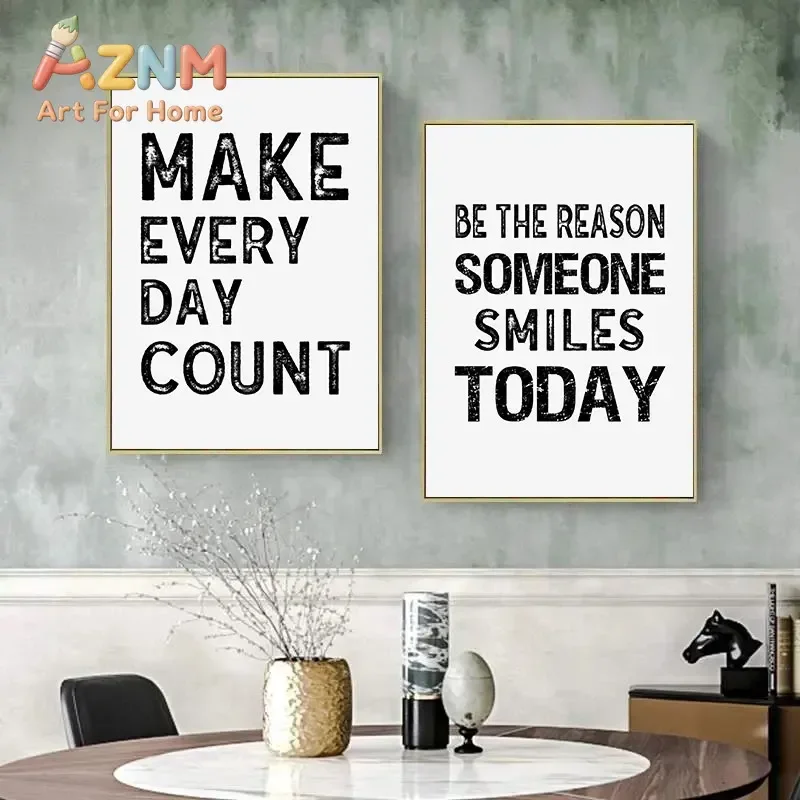 Black White Inspirational Quotes Canvas Painting Poster Print Modern Nordic Wall Art Picture for Living Room