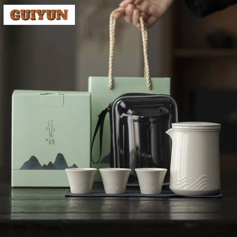 

Ручной работы Distant Hills Plant Ash Дорожный чайный сервиз Ручной работы 1 горшок 3 чашки Чайник Органайзер Портативная сумка для пикника