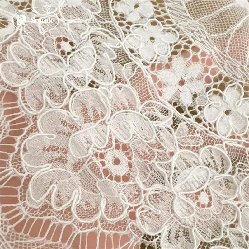 3 M French Large Flower Border Embroidery Lace Fabric.Couture Bride Wedding Gown Fabric Embroidery 150cm Wide