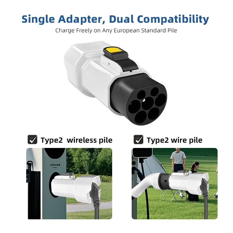 EVqiaoyi محول من نوع Type2 إلى مقباس منزلي 220 فولت (محول شاحن Type2 ذكر إلى مقباس كهرباء منزلي - متوافق مع جميع محطات الشحن من نوع Type2)