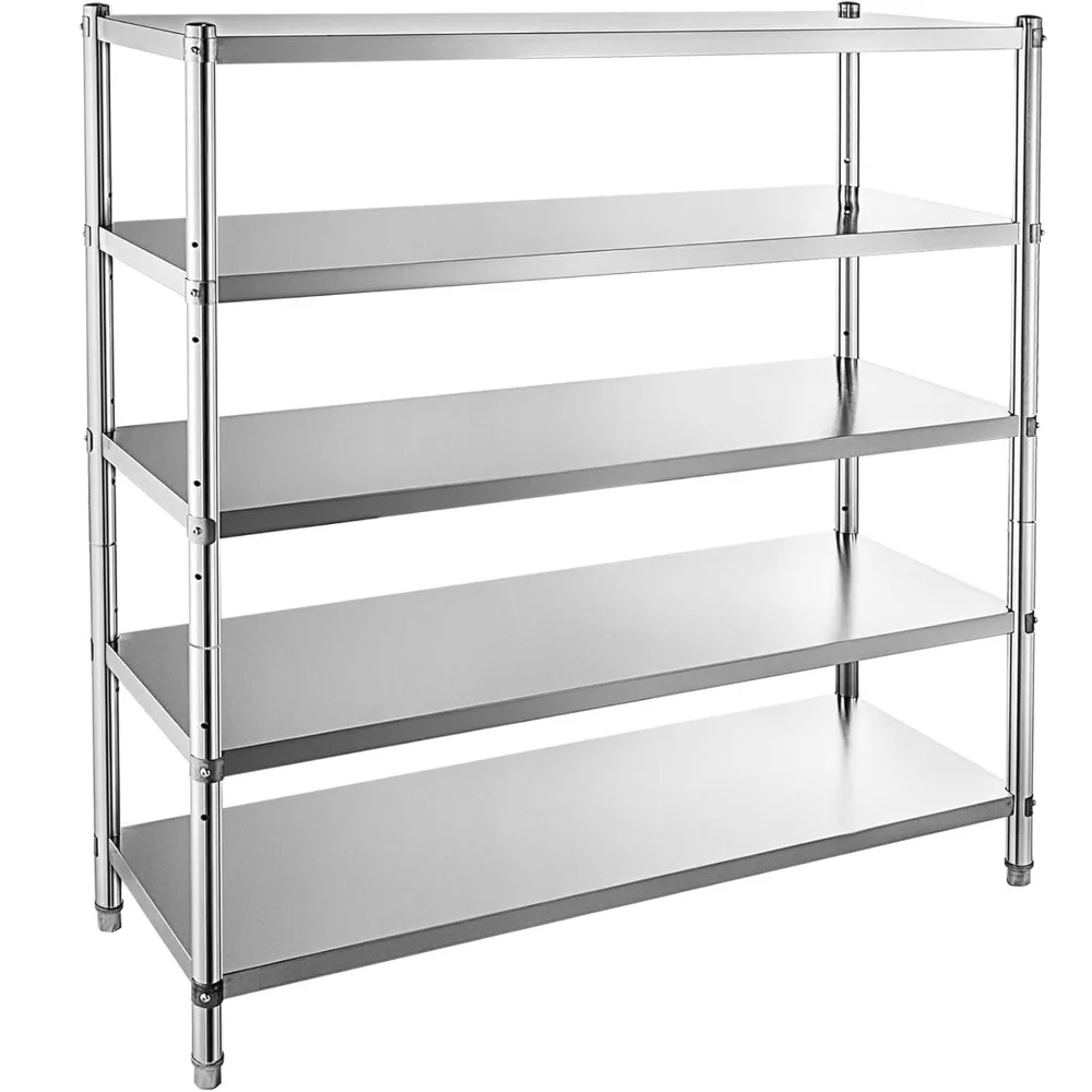 Stainless Steel Shelving 48x18.5 Inch 5 Tier Adjustable Shelf Storage Unit Stainless Steel Heavy Duty Shelving for Kitchen