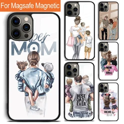 Super Dad Mom Baby Girl Twin Phone Case For iPhone 17 Air 16 15 14 12 Pro Max Plus Magsafe Magnetic Wireless Charging Cover