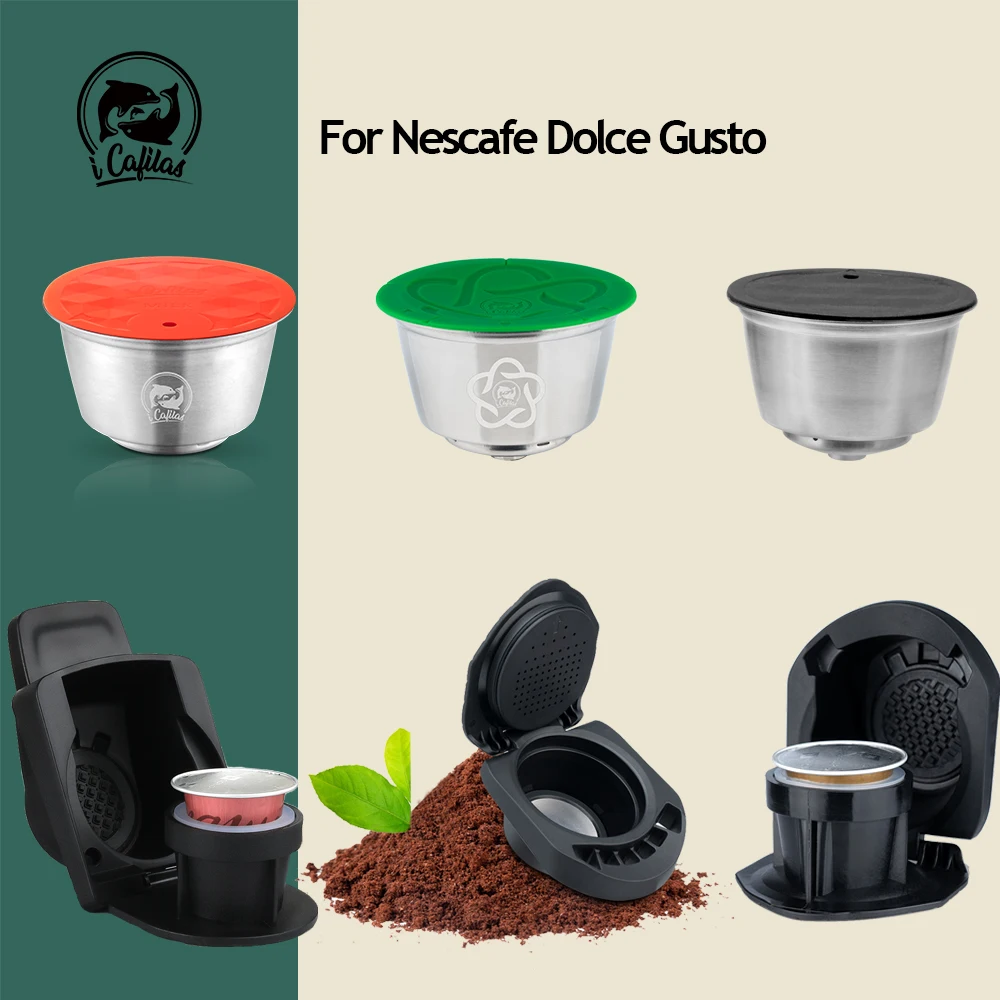 

icafilas Reusable Coffee Capsule for Nescafe Dolce Gusto Stainless Steel Filter Pod Refillable Coffee Adapter Capsules Holder