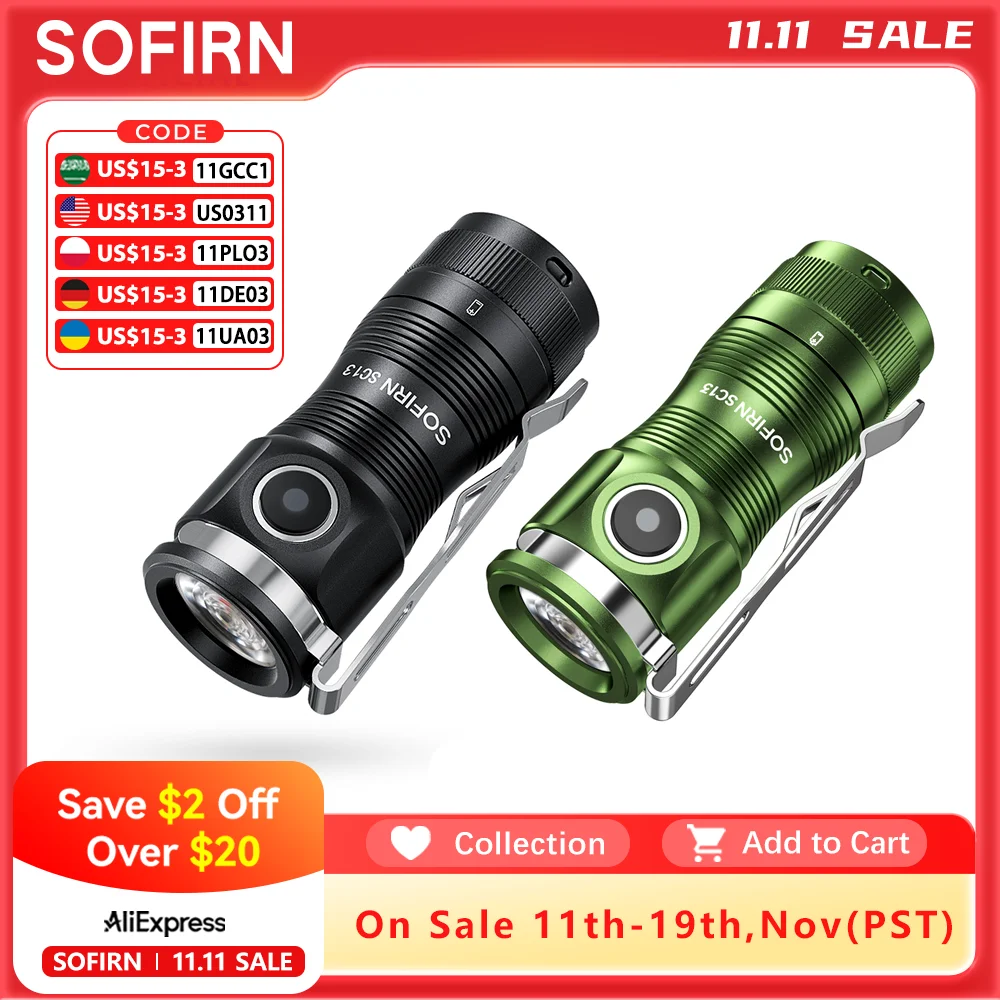 yZ[zSofirn ~j SC13 ͂ȉd SST40/519A LED 1300lm 18350 [d Led Cg 95  CRI g[`vCt