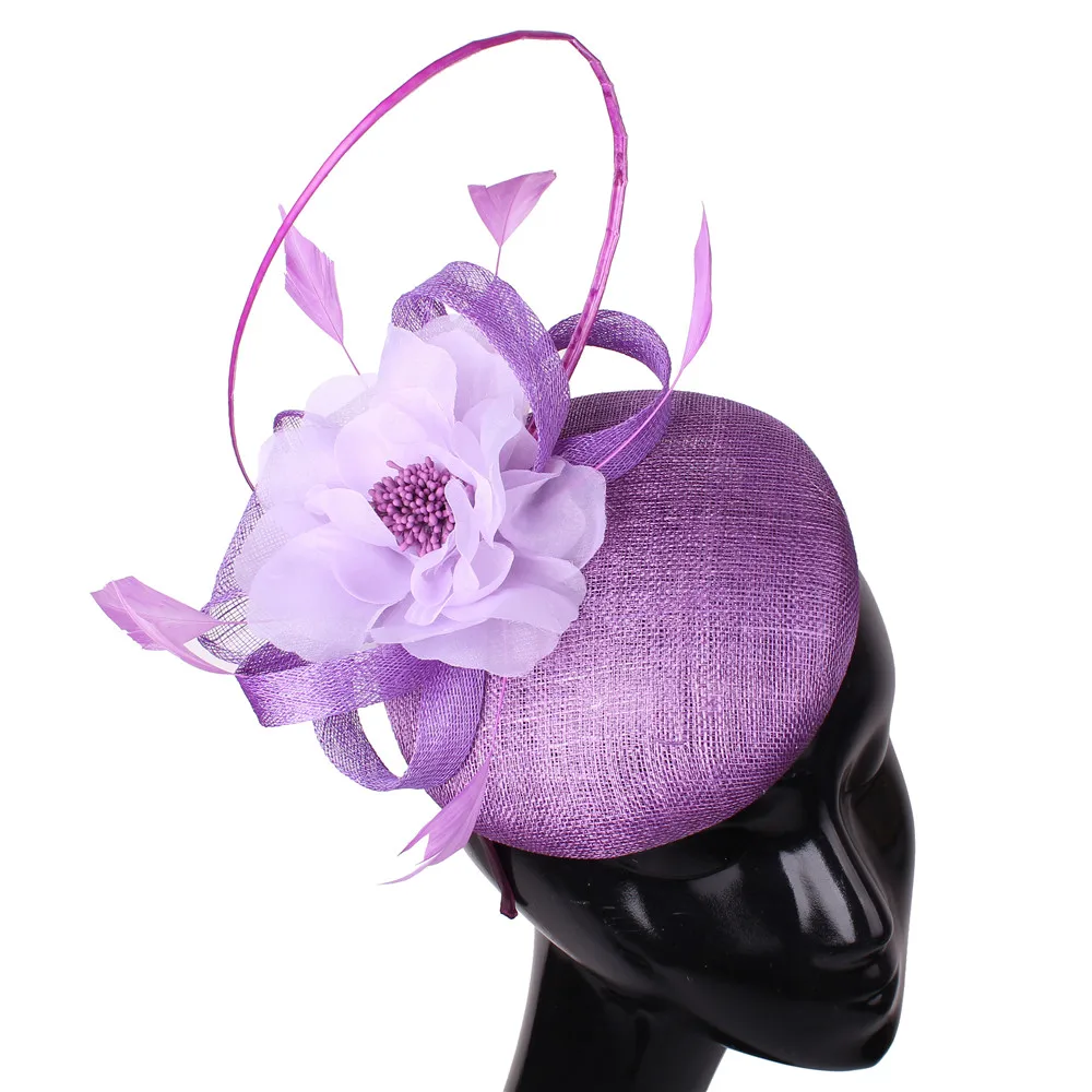 

4-Layer Sinamay Fascinators Hat Women Wedding Cocktail Tea Party Chapeau Church Feather Fascinator Wedding Headwear Hair Clip