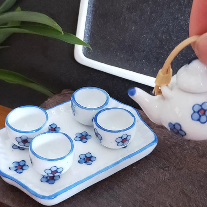 Doll House Accessories Mini Teapot Cups Tray Pans pots for BJD doll kitchenware