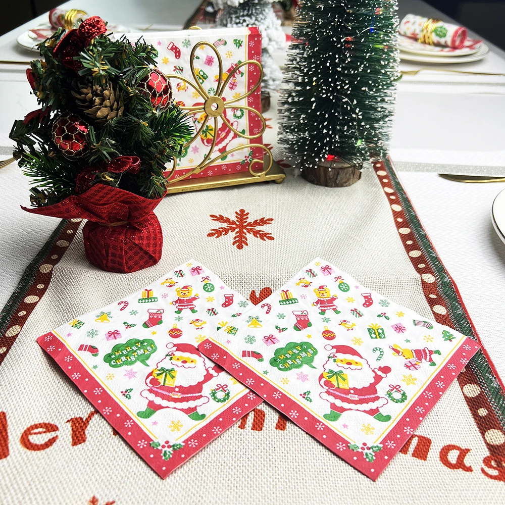 20pcs Christmas Paper Napkins Lucky Christmas Dinner Table Napkins Paper Safe Fragrant Free Soft Mouth Wiping Tissue