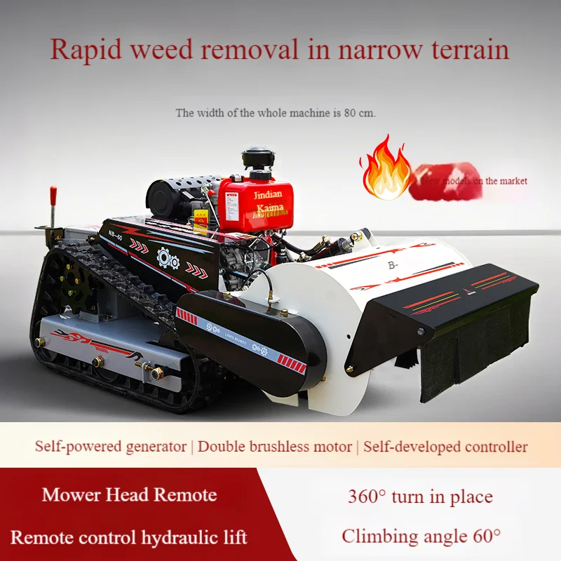 Remote Control Mower, Crawler All-Terrain Weeder for Orchard Lawn Care with Off-Road Capability