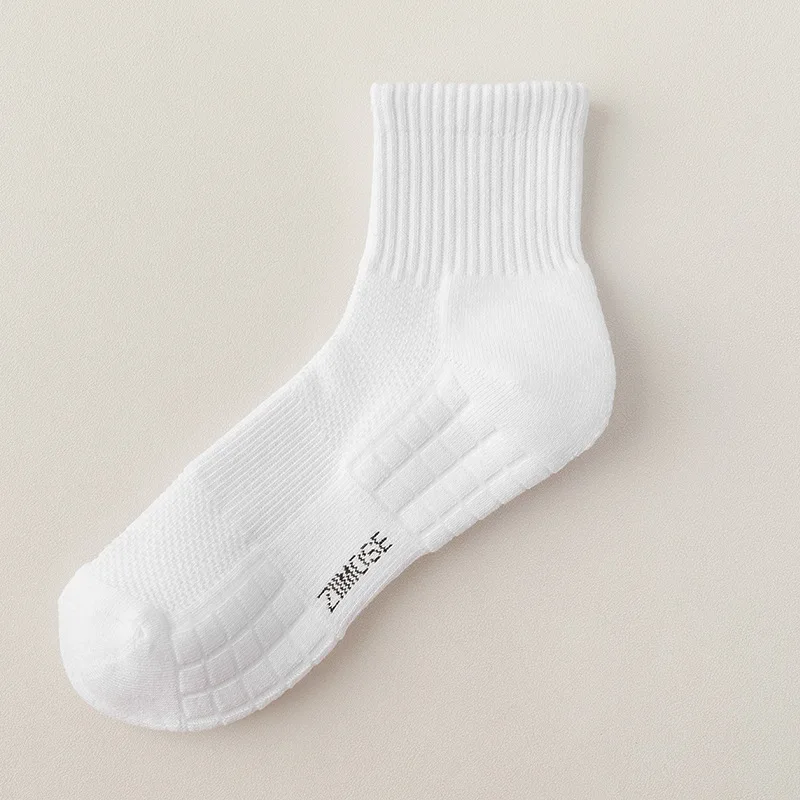 1/3 Pairs Men Terry Cushion Mid Calf Athletic Cotton Socks Summer Mesh Anti Slip Black White Color Running Fitness Sports Socks