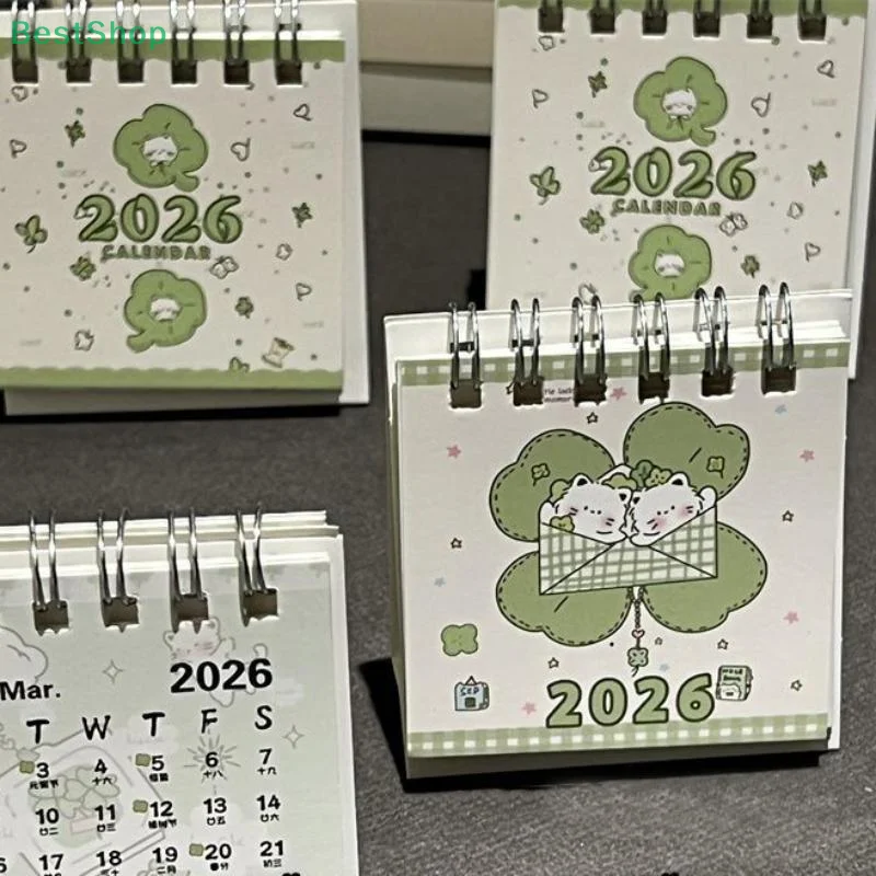Lucky Cat Themed 2026 Mini Desktop Calendar Ins Style Decoration For Students Office Desk Organizer Cute Schedule Planner