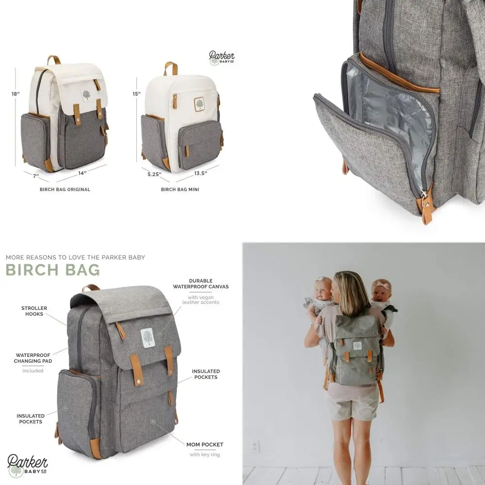 

Компания Рюкзак для подгузников - Большая сумка для подгузников с термоотделениями, ремнями для крепления к коляске и пеленальным матрасиком - Сумка из березового волокна - Серый