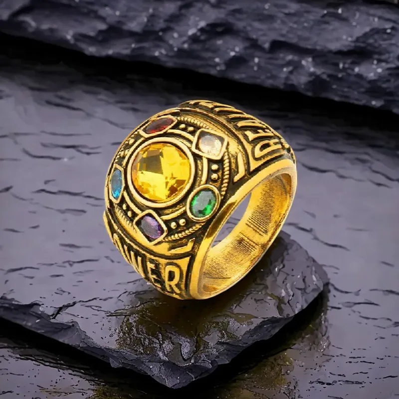 2026 New Creative Unlimited Gloves Men's Ring With Six Gems 925 Silver Plated 24k Gold Vintage Ring