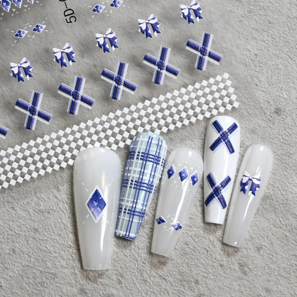 1Pcs 5D Preppy Navy Bow Blue P - Nail Art Navy Simple recension och pris