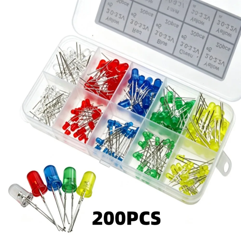 200Pcs/Lot LED Diode Assortment Kit 3mm 5mm Mixed Red Green Yellow Blue White Light Emitting Diodes 20Pcs Per Color